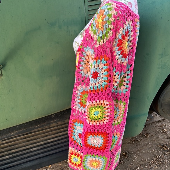 Fuchsia Handmade( not by me) Granny Square Crochet Cardigan - Picture 7 of 16